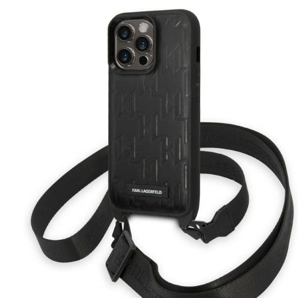 Karl Lagerfeld Monogram Plaque Logo etui z ročajem za iPhone 14 Pro 6.1" črno