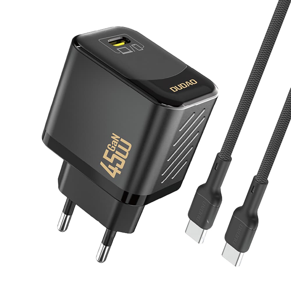 Dudao A28C 45W GaN stenski polnilnik + USB-C kabel, črn