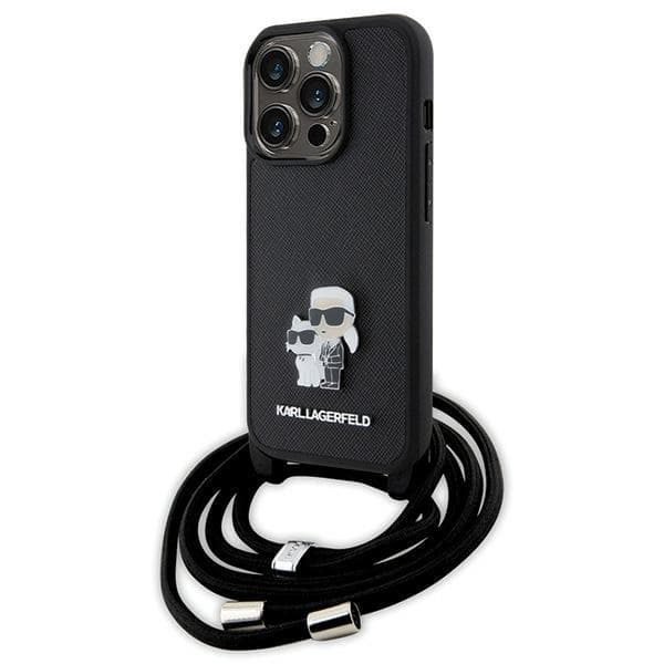 Karl Lagerfeld Crossbody Saffiano Metal Pin ovitek za iPhone 15 Pro - črna