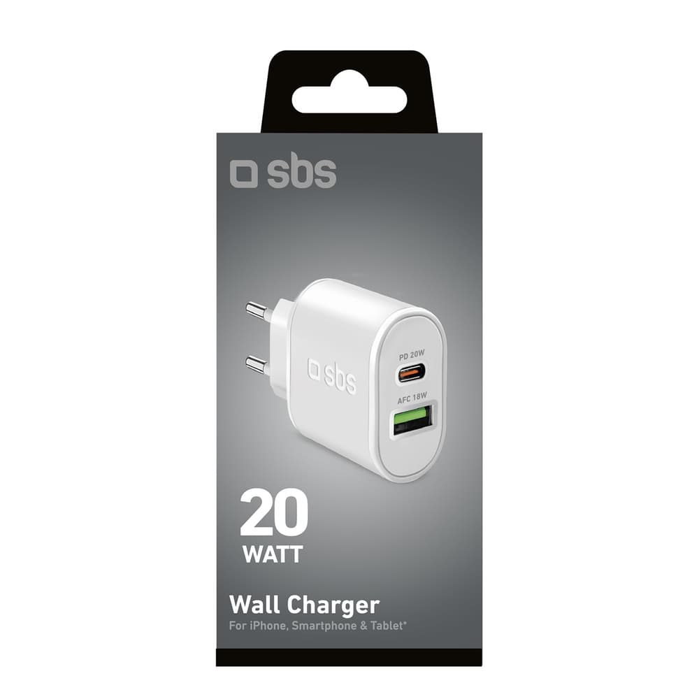 SBS 20W stenski polnilnik USB-A USB-C s Power Delivery - bel 3