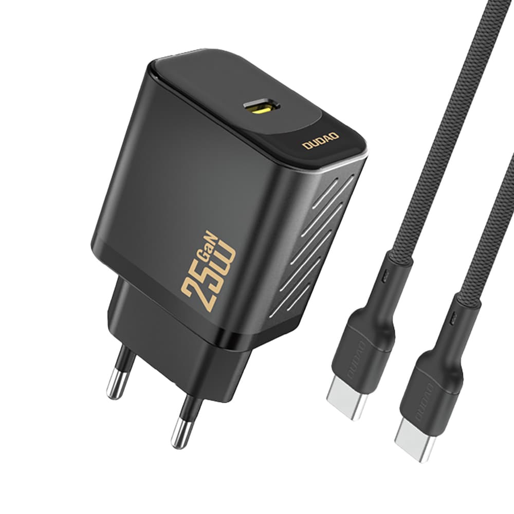 Dudao A27CEU PD 25W GaN stenski polnilnik USB-C s kablom USB-C, črn