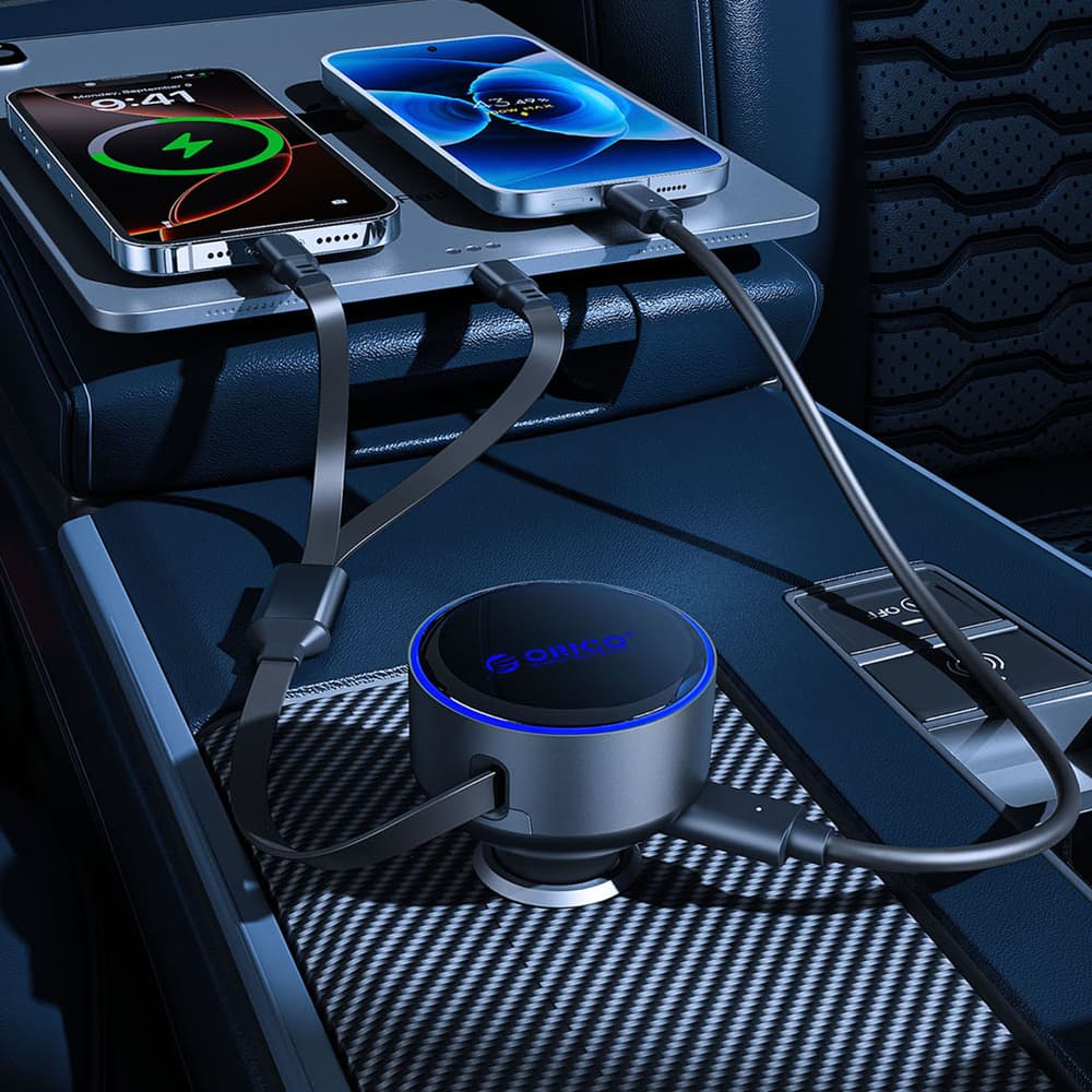 Orico Dual Stretch 60W avtomobilski polnilnik, 2x USB-C + Lightning kabla - črn 7