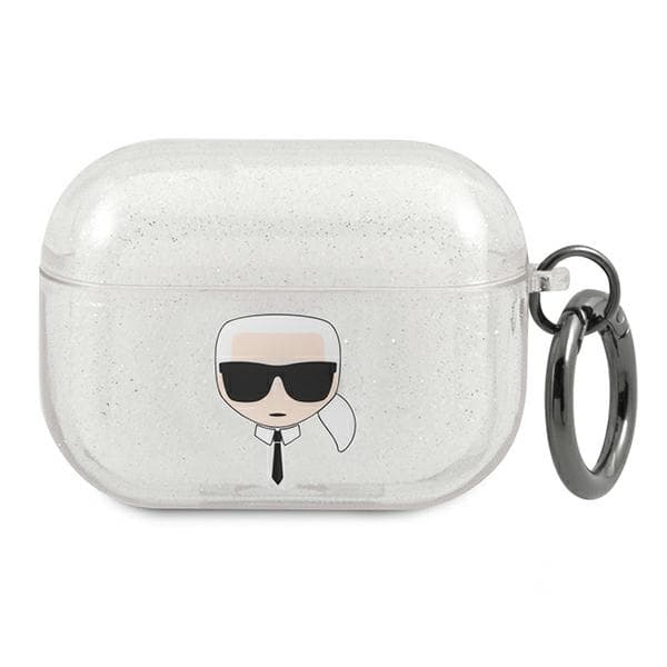 Karl Lagerfeld ovitek za AirPods Pro – Glitter Karl's Head, srebrn