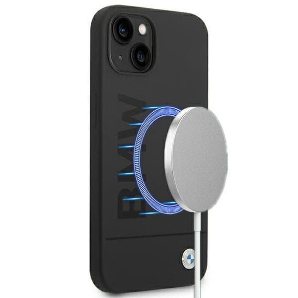 BMW ovitek za iPhone 14 Plus 6.7" (silikonski z metalnim logotipom, črn)