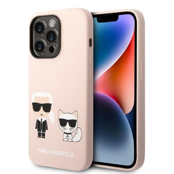 Ovitek Karl Lagerfeld Silicone Karl & Choupette MagSafe za iPhone 14 Pro, svetlo roza