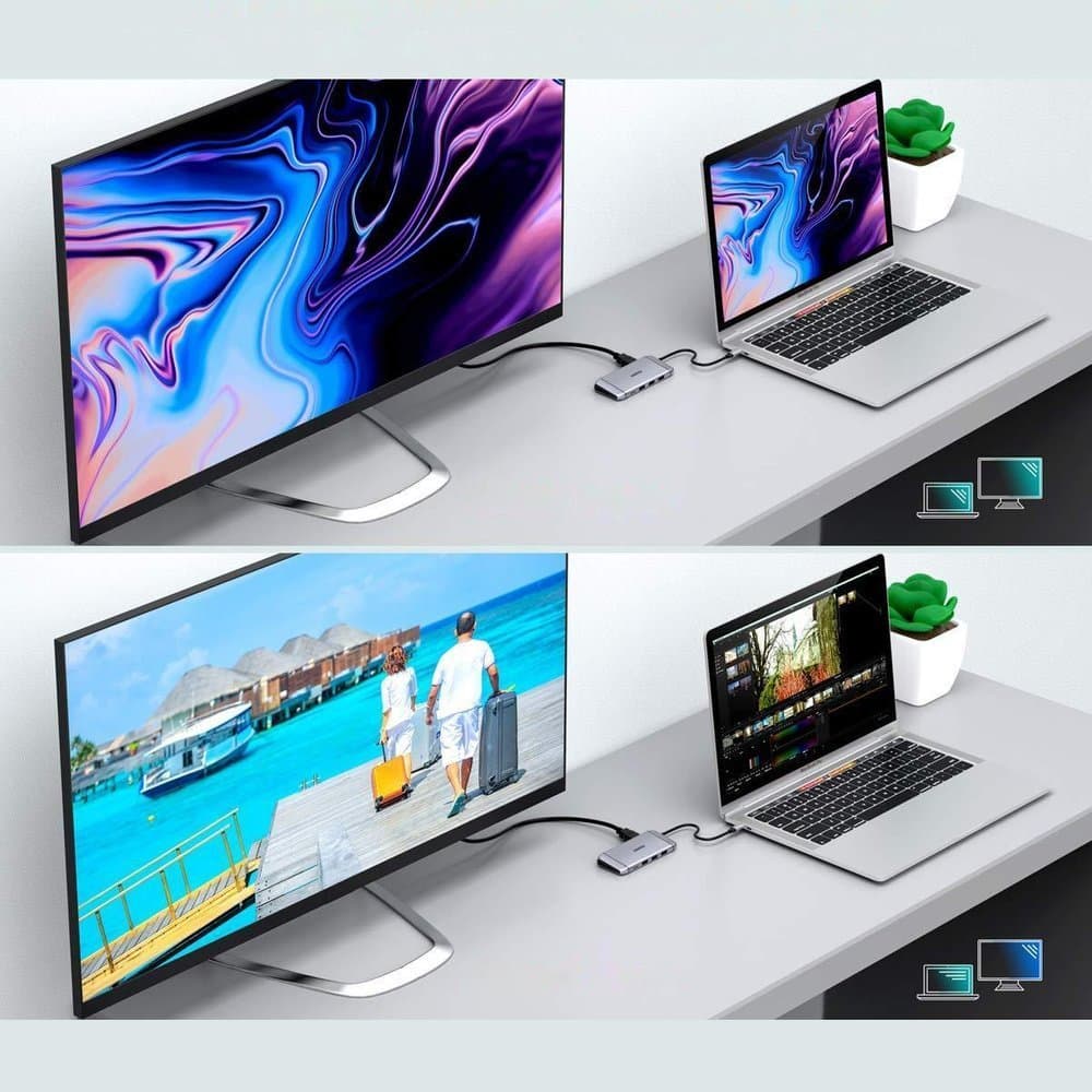 Choetech 9v1 USB C HUB adapter - HDMI, VGA, USB 3.2, RJ45, sivi HUB-M15 5
