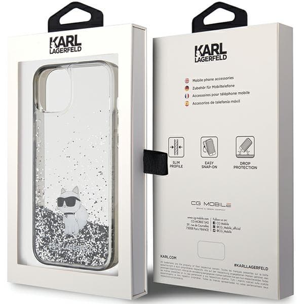 Ovitek Karl Lagerfeld Liquid Glitter Choupette za iPhone 15 Plus - prozorna 8