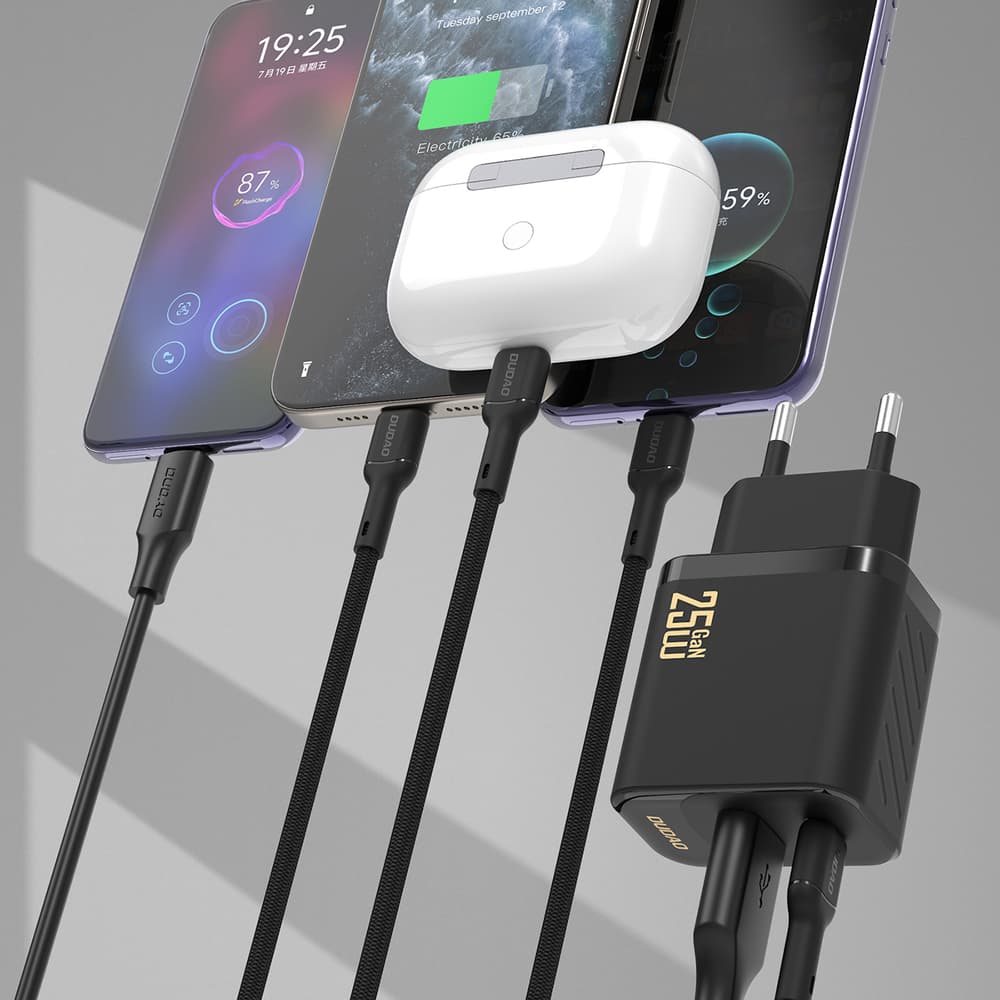 Dudao A26TCEU PD QC 25W GaN stenski polnilnik USB-A + USB-C s kablom USB-C, črn 2