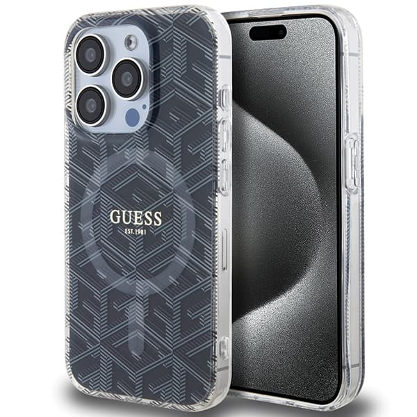Guess IML GCube MagSafe etui za iPhone 15 Pro - črna