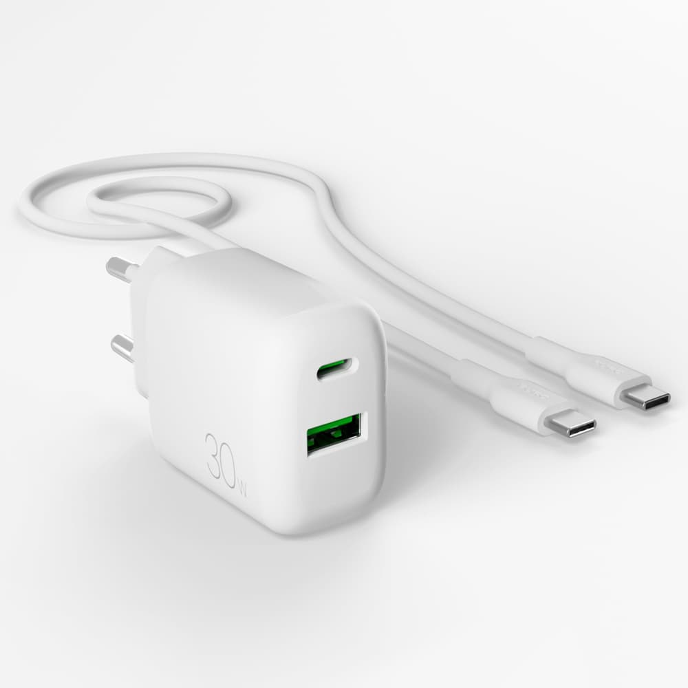 Puro PROLITE 30W stenski polnilec USB-A + USB-C + kabel USB-C -> USB-C 1.2m - bel 4