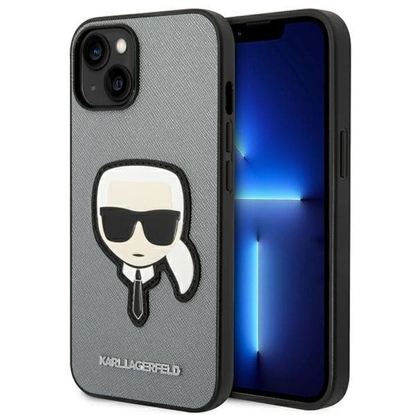 Karl Lagerfeld Saffiano Karl's Head Patch ovitje za iPhone 14 6.1" srebrno