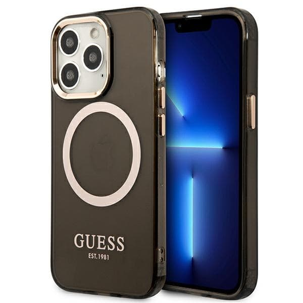 Guess Gold Outline Translucent MagSafe etui za iPhone 13 Pro Max - črna