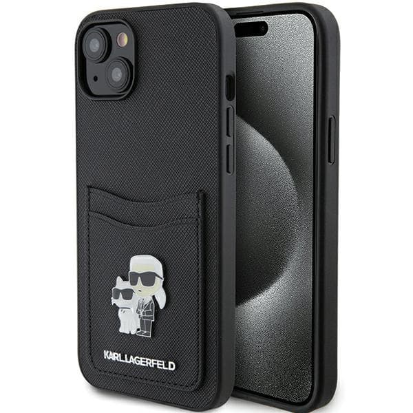 Karl Lagerfeld ovitek Saffiano Cardslot za iPhone 15 - črn