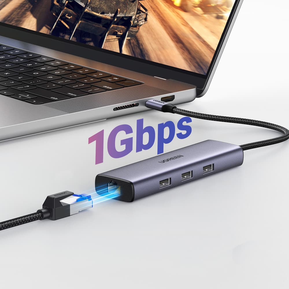 HUB Ugreen CM512 6v1 USB-C - 3x USB-A 3.0 / HDMI / RJ45 / USB-C PD, siv 4