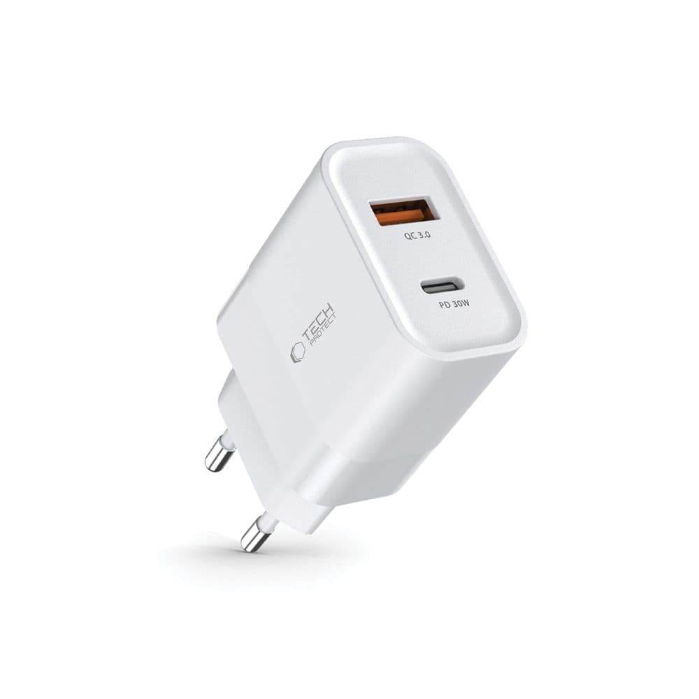 Tech-Protect C30W Polnilnik USB-C PD 30W / USB-A QC 3.0 - bel 2