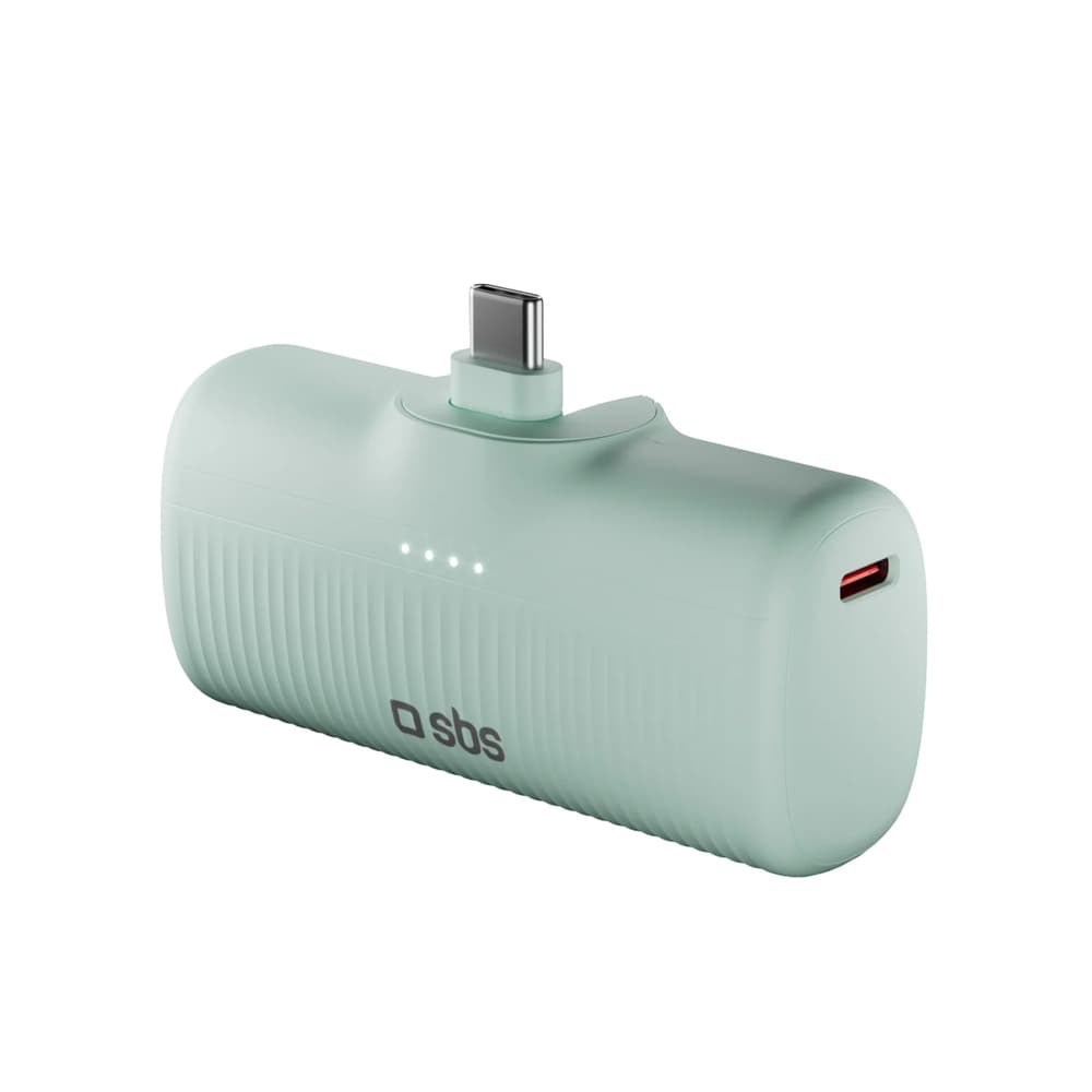 Prenosni polnilnik SBS EcoPower 5000 mAh 10W, vgrajen USB-C, zelen