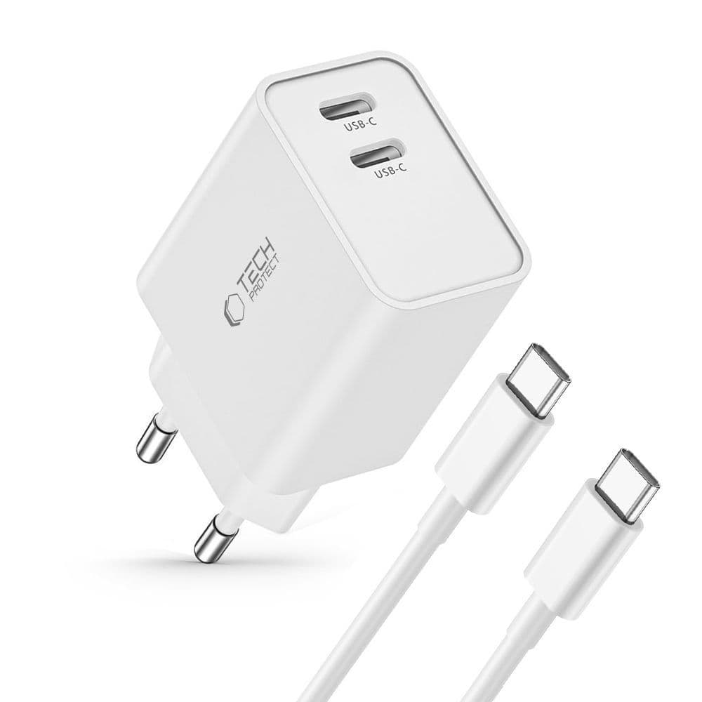 Tech-Protect C35W PD polnilnik 2x USB-C, 35W, s kablom USB-C/USB-C 2