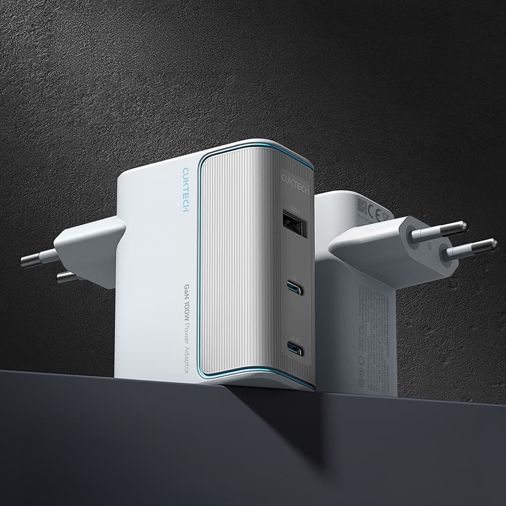 Cuktech AD1003EU 100W GaN zidni polnilnik, 2xUSB-C + USB-A s kablom, bel 3