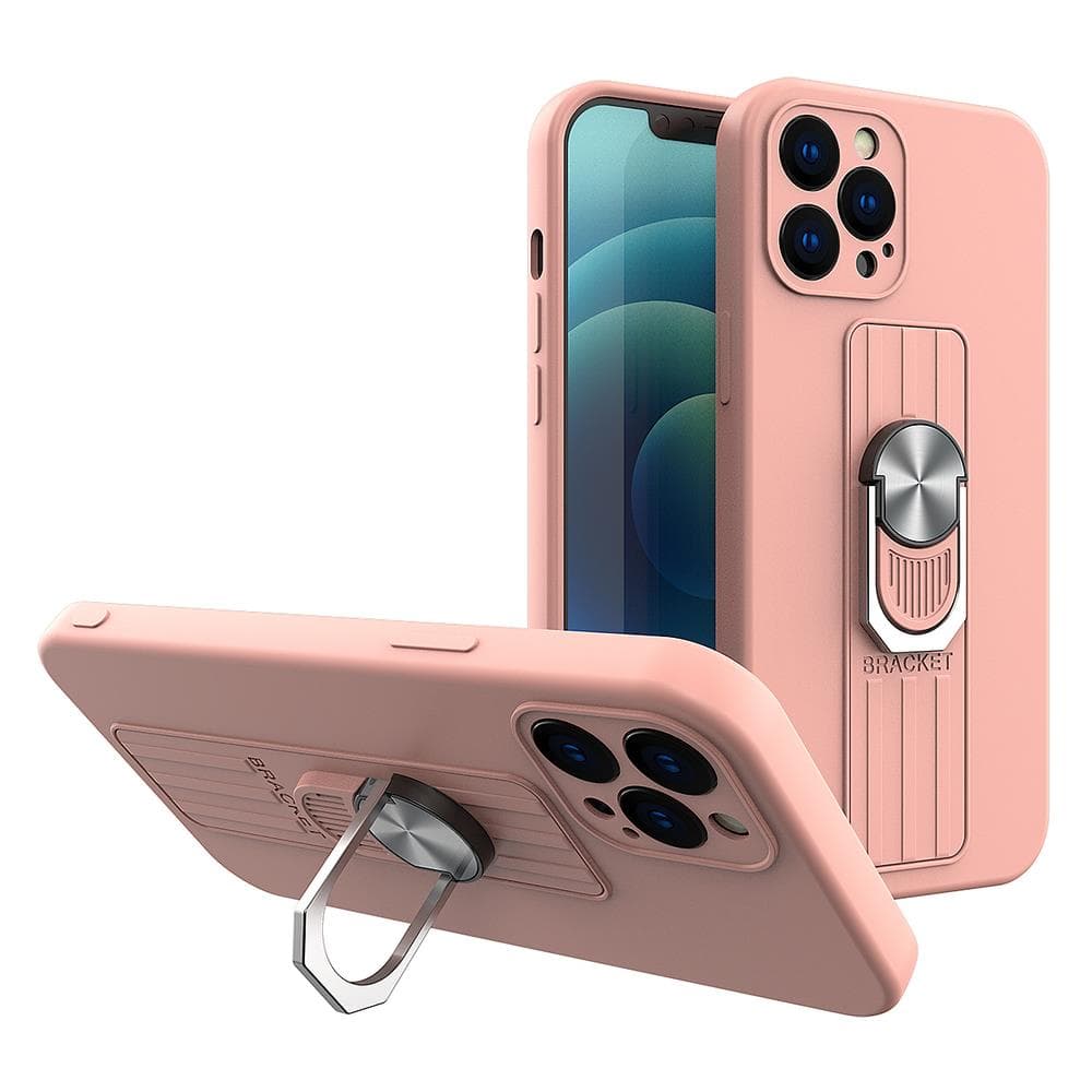 Hurtel Ring Case silikonska ovitek z oprijemom in stojalom za Samsung Galaxy A42 5G, roza