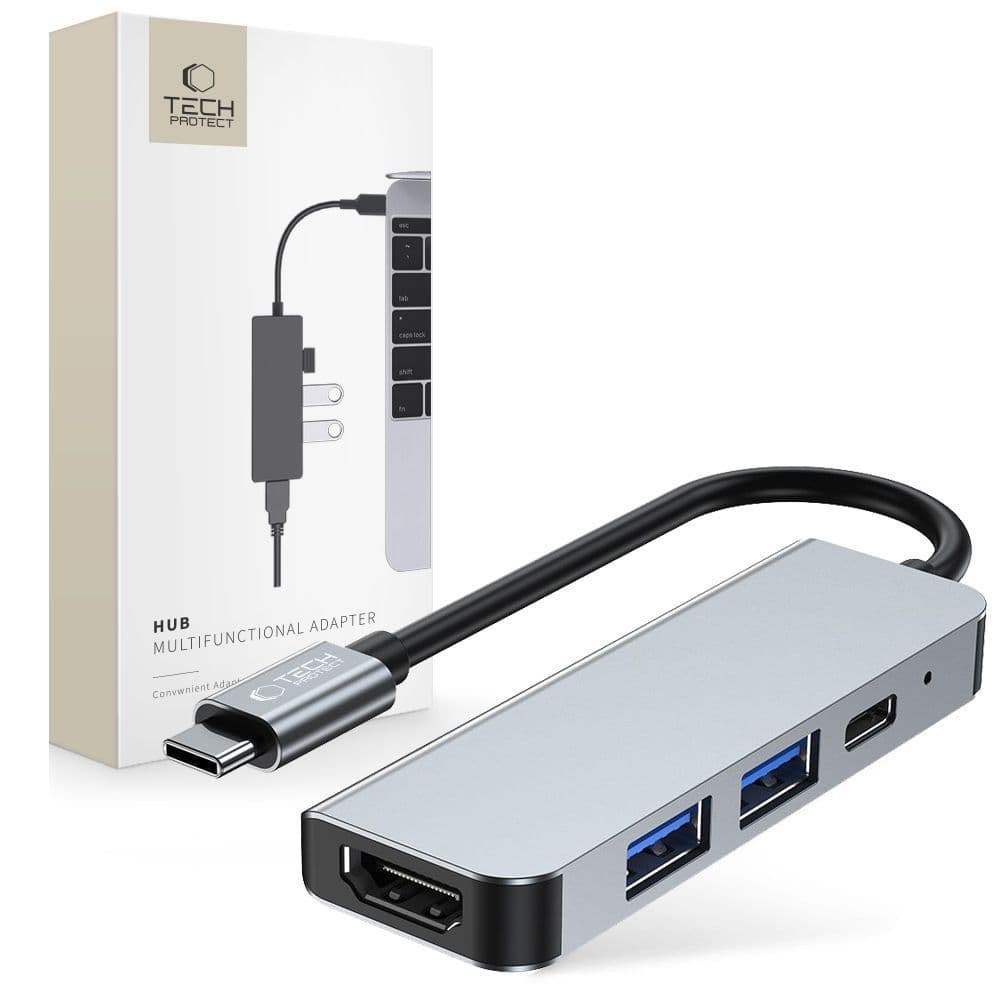Adapter Tech-Protect V2 4v1 USB-C: USB-A 3.0 / USB-A 2.0 / USB-C / HDMI - siv