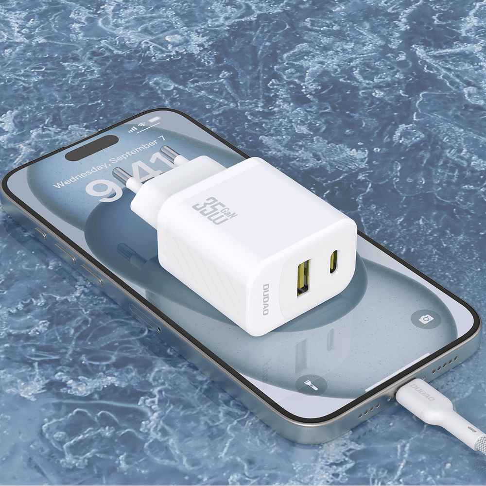 Dudao A27MaxCEU PD QC 35W stenski polnilnik USB-A + USB-C s kablom USB-C, bel 5