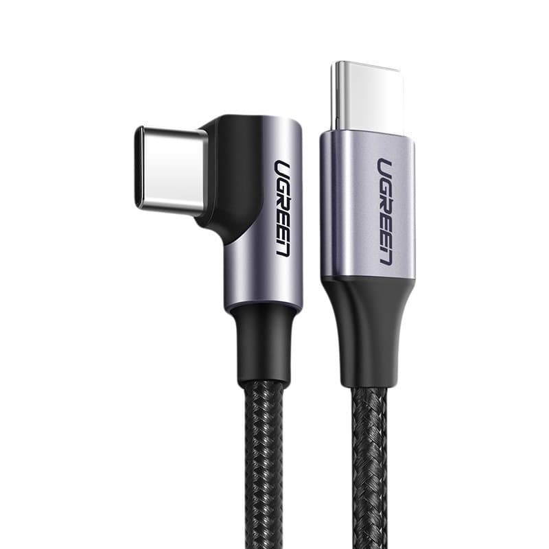 Ugreen US255 kabel USB-C (ravni) / USB-C (kotni) PD QC 60W 3A 2m, siv