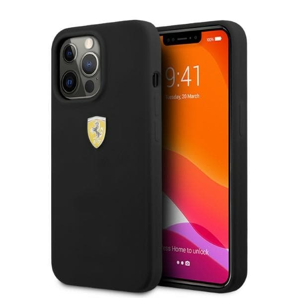 Ovitek Ferrari Silicone Metal Logo MagSafe za iPhone 13 Pro / 13 - črna