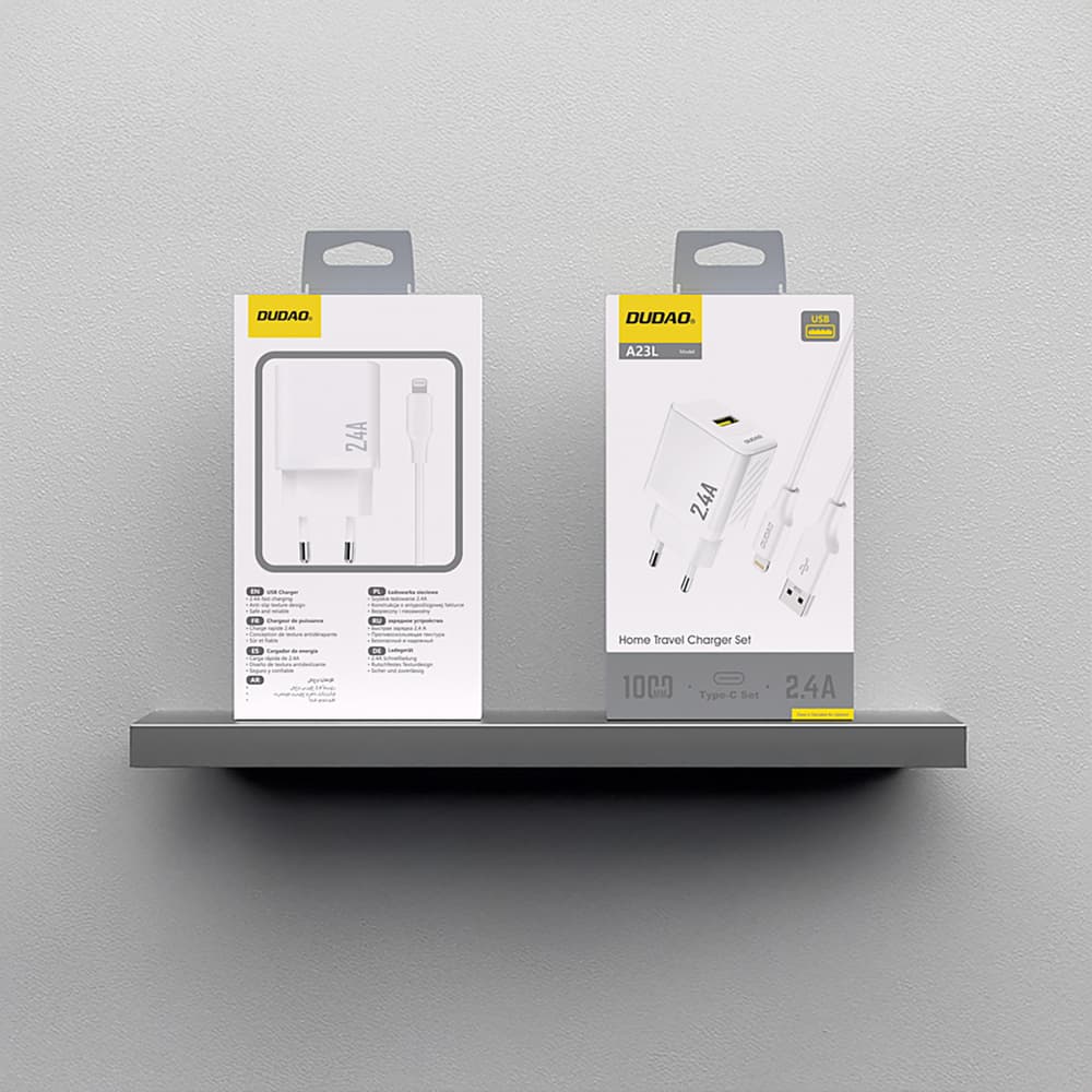 Dudao A23LEU 2.4A GaN EU polnilnik USB-A v Lightning kabel - bela 3