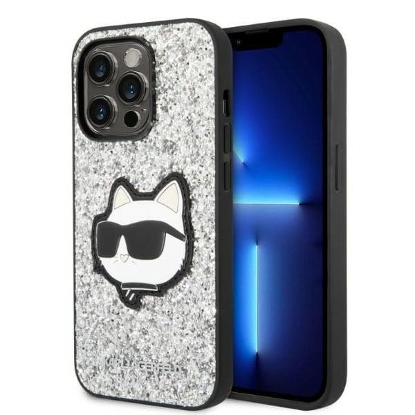 Karl Lagerfeld Glitter Choupette Patch etui za iPhone 14 Pro Max 6.7" srebrno