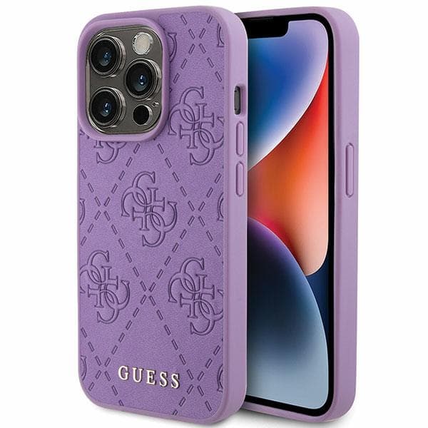Usnjen ovitek Guess Leather 4G za iPhone 15 Pro - vijolična