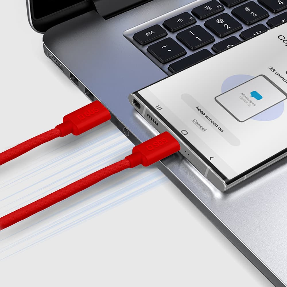 SBS TECABLETISSUETCCR USB-C v USB-C, 1,5m, 60W, pleten kabel - rdeči 6