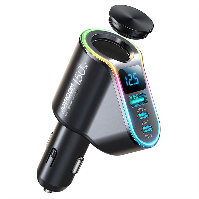 Joyroom avto polnilnik 4v1 USB-A QC3.0 / 2xUSB-C PD 150W, Črn (JR-CL21)