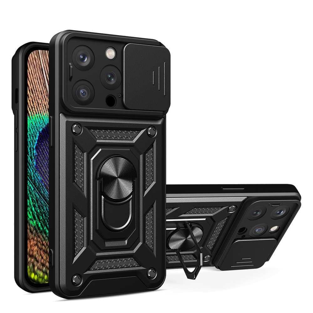Hybrid Armor Camshield etui za iPhone 14 Pro Max z drsnim pokrovom kamere - črn