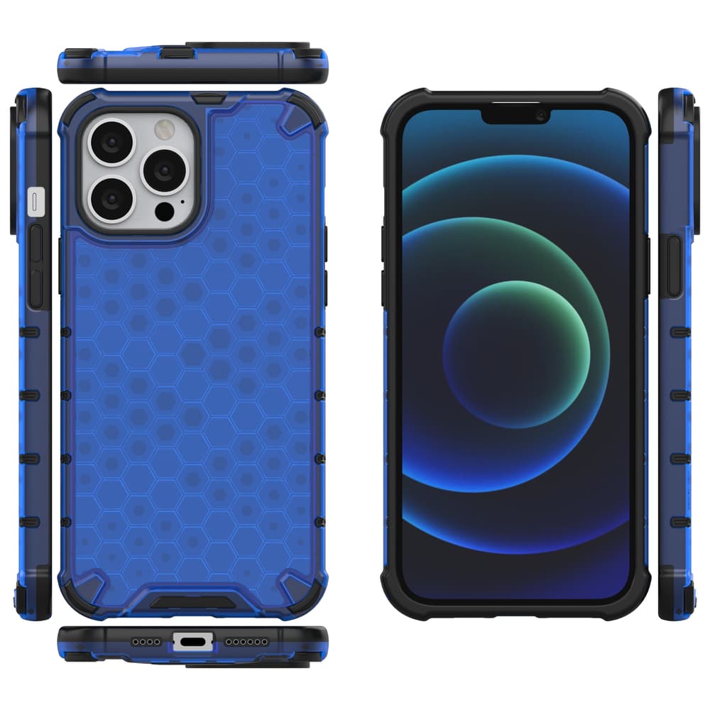 Honeycomb ovitek z TPU odbijačem za iPhone 13 Pro Max - moder 2