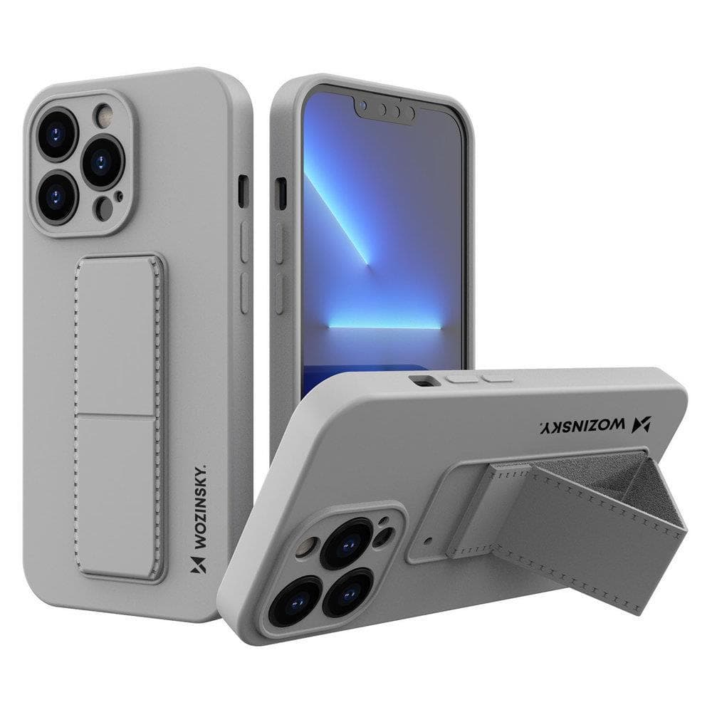 Wozinsky Kickstand Case ovitek za iPhone 13 mini, silikonski s stojalom - siva