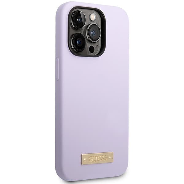 Ovitek Guess Silicone Logo Plate MagSafe za iPhone 14 Pro, vijoličen 4