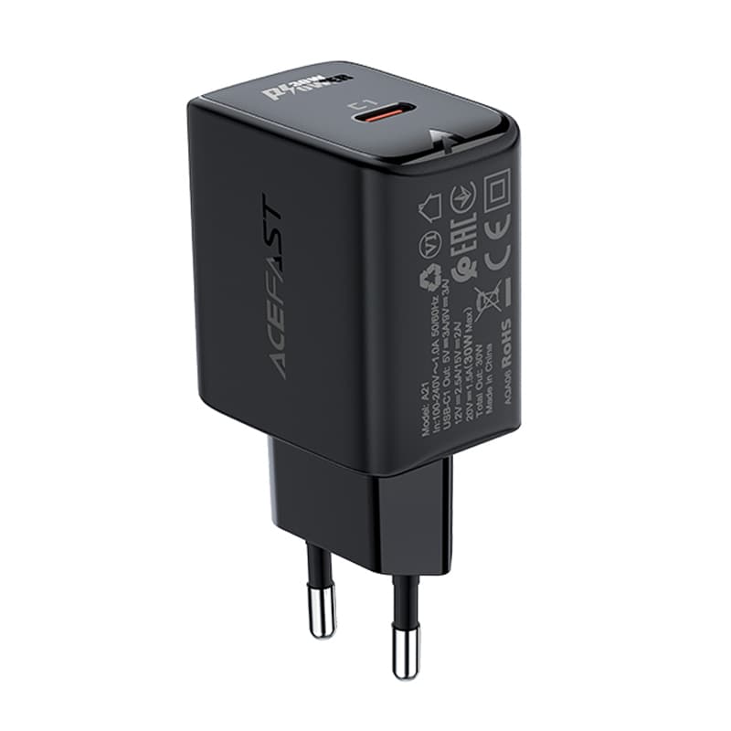 Acefast GaN stenski polnilnik USB-C 30W, PD, QC 3.0, FCP, črn (A21) 2