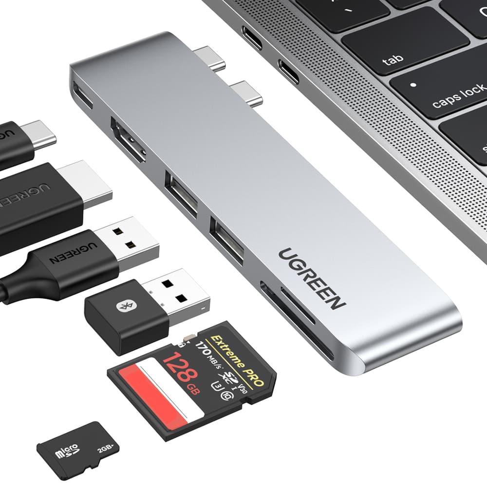 HUB Ugreen CM380 2xUSB C - HDMI/2xUSB 3.0/SD TF/USB C PD - siv