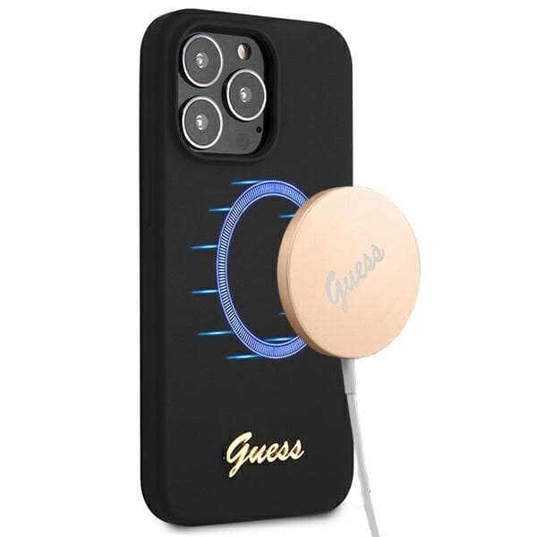 Ovitek Guess Silicone Script Gold Logo za iPhone 13 Pro / 13 6.1" - črna
