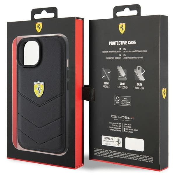 Etui Ferrari Quilted Metal Logo za iPhone 15 - črna 8