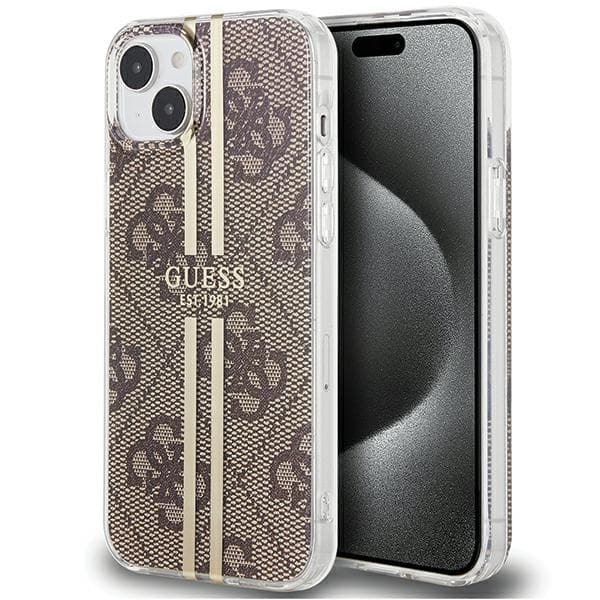 Ovitek Guess IML 4G Gold Stripe za iPhone 15 Plus / 14 Plus - rjav