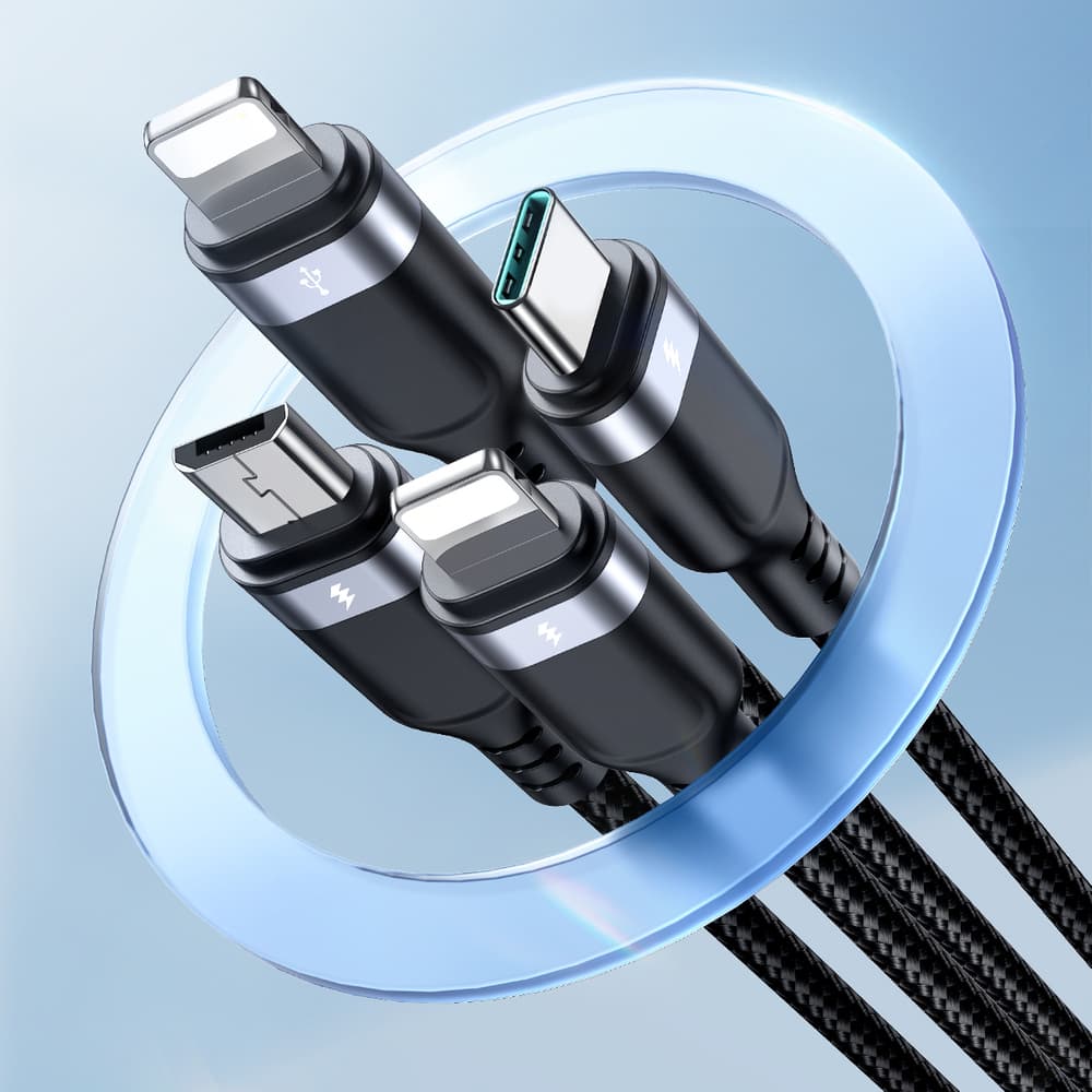 Joyroom 4v1 USB-A kabel (2x Lightning, USB-C, Micro USB) 1.2m - črn 6