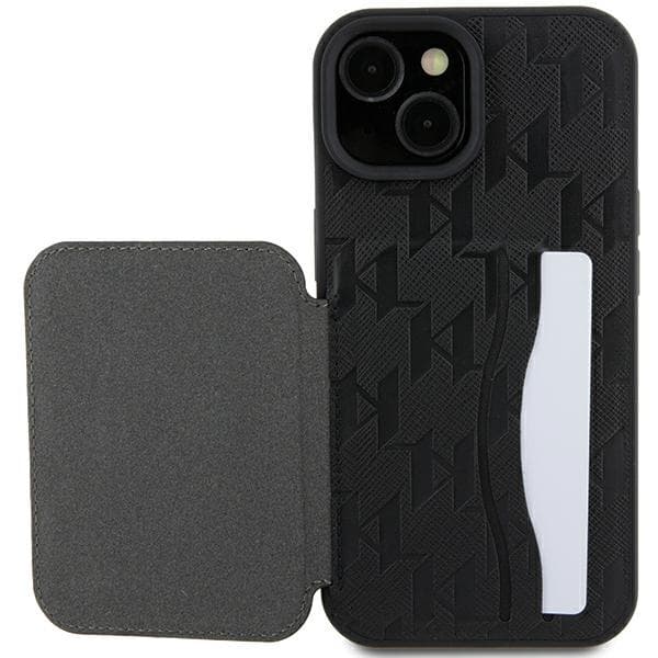 Karl Lagerfeld ovitek Saffiano Monogram Ikonik Patch za iPhone 15 - črn 8