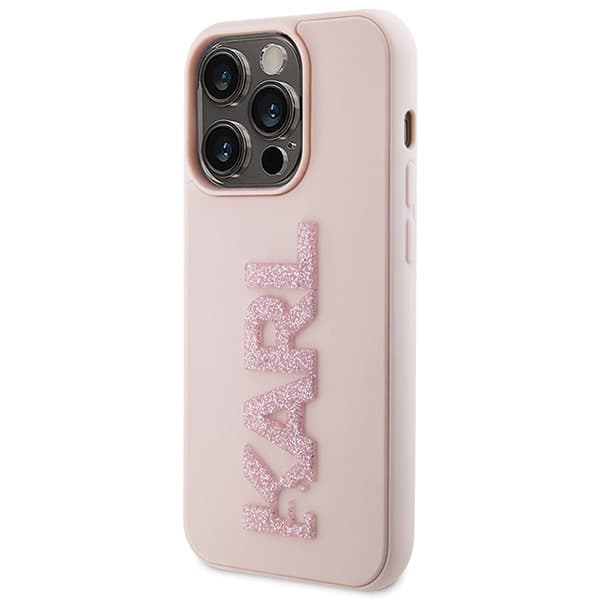 Ovitek Karl Lagerfeld 3D Rubber Glitter Logo za iPhone 15 Pro - roza 2