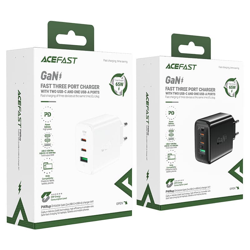 Hitri polnilnik Acefast GaN (2x USB-C / USB-A) PPS / PD / QC4+ 65W - bela 5