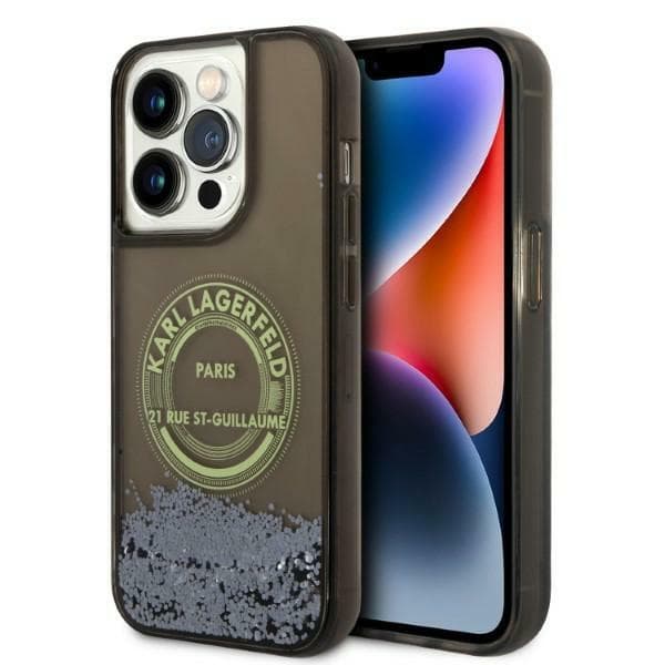 Etui Karl Lagerfeld Liquid Glitter RSG za iPhone 14 Pro - črni