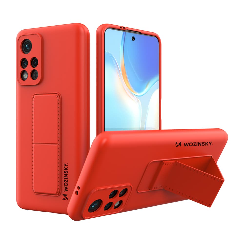 Wozinsky Kickstand Case silikonski ovitek z oporo za Xiaomi Redmi Note 11S / Note 11, rdeča