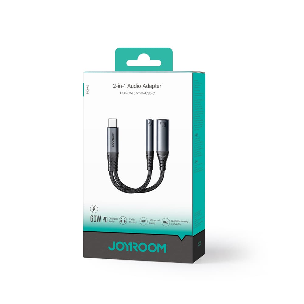 Joyroom SY-C02 USB-C na USB-C / 3.5 mm jack DAC adapter 2v1 - črn 5