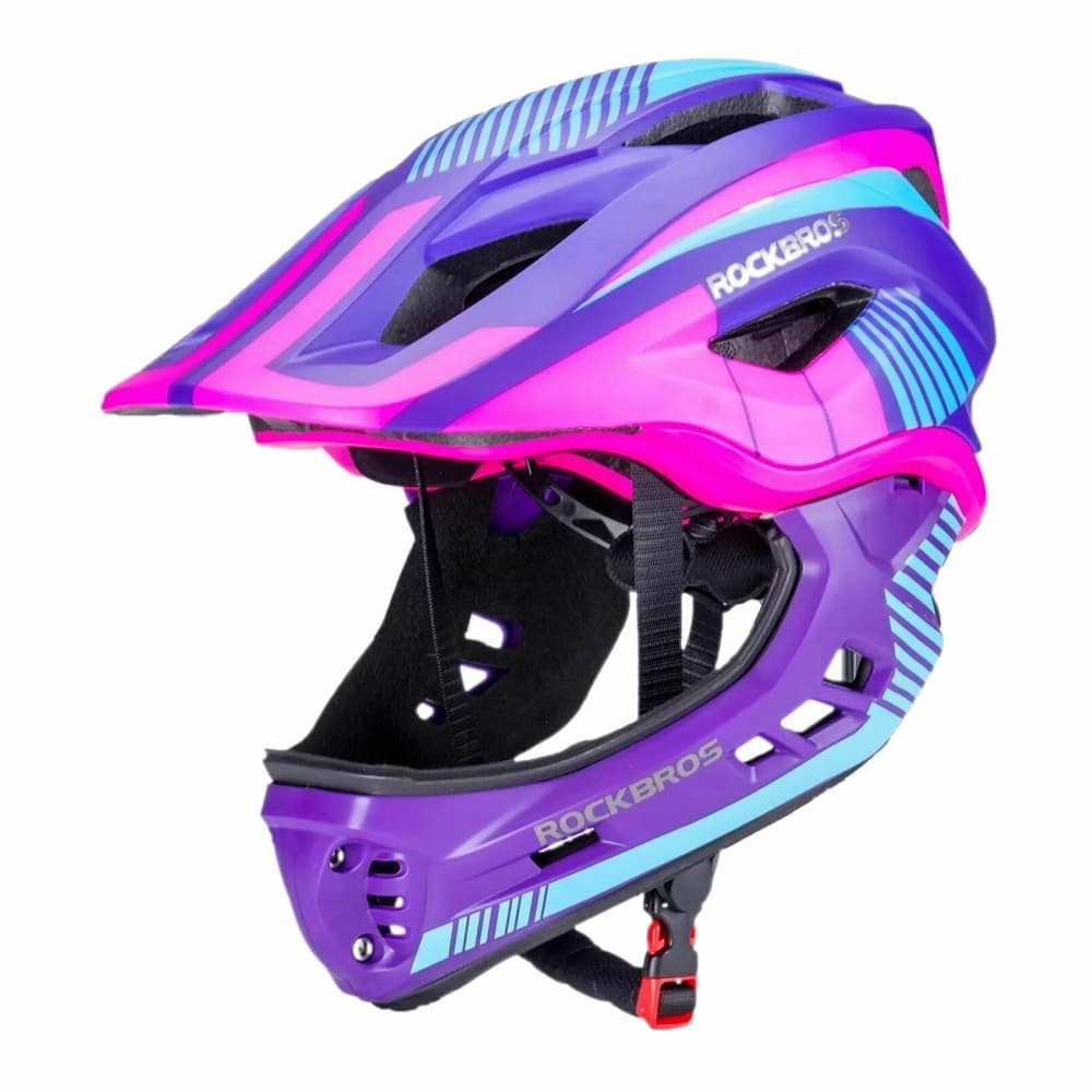 Rockbros TT-32SBPP-S otroška kolesarska čelada z odstranljivo brado S - vijolično-roza