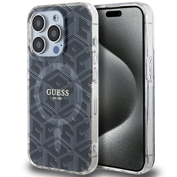 Guess IML GCube MagSafe etui za iPhone 15 Pro Max - črna